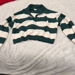 Le Lis Forest Green and Cream Striped Sweater